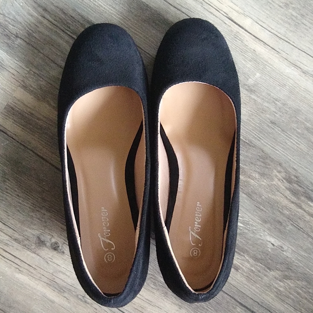 Black faux suede round toe wedges, Doris-21 Forever, size 8